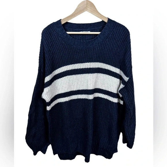 AEO • Navy & Cream Striped Knit Sweater - Picture 1 of 11